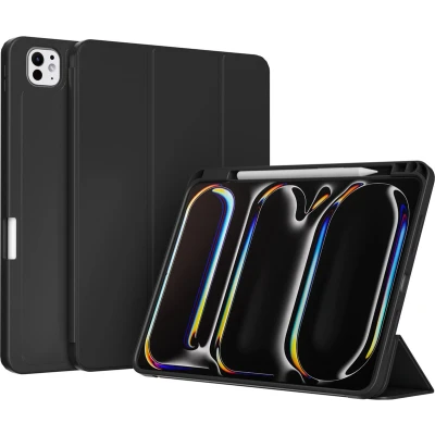 Afbeelding van Accezz Tablet Hoes Geschikt voor iPad Pro 11 (2024) M4 Smart Silicone Bookcase Zwart /Zwart