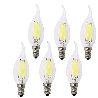 Afbeelding van 6 ledlampen, E14, vintage, kandelaar, 4 W, C35, 400 lumen, koudwit, 6000 K, led lampen, kroonluchter, komt overeen met 40 kaarslamp, filament, Flame Tip No Dimmab le