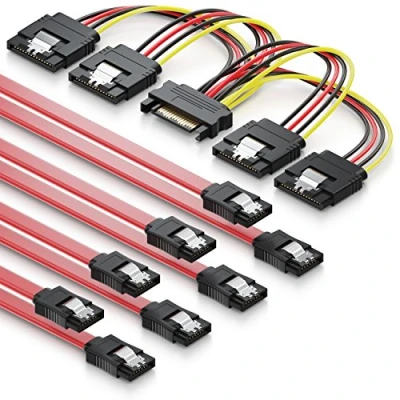 Afbeelding van deleyCON 4 x SATA III kabel met rechte stekkers + stroomadapterkabel SSD HDD harde schijf