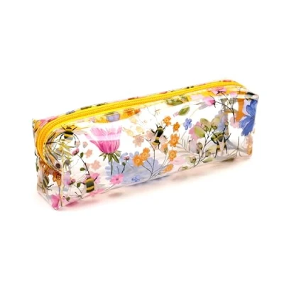 Afbeelding van Etui/Pennenzak Nectar Meadows Veldbloemen&amp;Bijen Transparant&amp;Geel/Rits 7x19x4cm