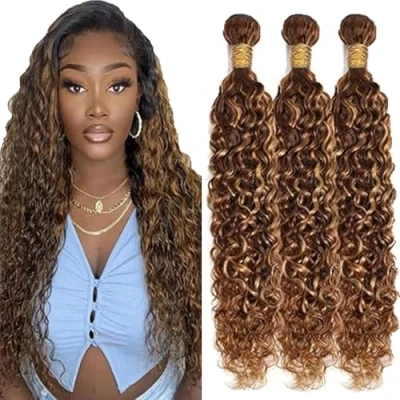 Afbeelding van Tuheerst Echt Menselijk Haar Braziliaanse Virgin Weven Bundels Water Wave 3 Human Hair P427 Blonde Double Weft Remy 32 Inch