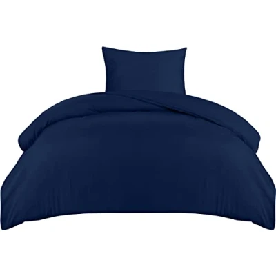 Afbeelding van Utopia Bedding Dekbedovertrekset, dekbedovertrek van zachte microvezel 135 x 200 cm met een kussensloop 50 75 cm, beddengoedset Marineblauw