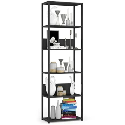 Afbeelding van Industriële Boekenkast Zwart/Zwart 60x192cm 6 Planken, Mat Afgewerkt, Zelfmontage