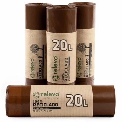 Afbeelding van Relevo 100% gerecyclede vuilniszakken, zeer resistent, 20 l, 60 stuks, blauw