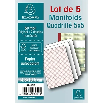 Image de Manifold quadrille 5x5 50 feuillets autocopiants sous film par lot de 5