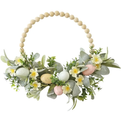Afbeelding van Ginger Ray Lentekrans met houten kralen, paaseieren en bloemen