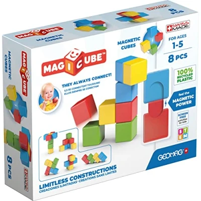 Afbeelding van Geomag, Magicube Full Colour Recycled Try Me, magnetische spelletjes voor kinderen van 1 tot 5 jaar, constructies kinderen, 8 stuks, 100% gerecycled kunststof