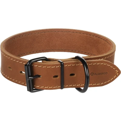 Afbeelding van Brede Leren halsband hond Montana cognac L
