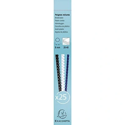 Afbeelding van Exacompta Ref. 76200E Doos met 25 stuks witte PVC spiraalbinders van 8 mm voor het binden 20 tot 40 vellen 80 g DIN A4 of A3 liggend formaat geschikt elk type ringbindmachine