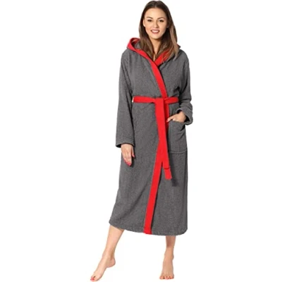 Afbeelding van Ladeheid Dames Badjas met Capuchon 100% Katoen Wasmachine bestendig Badstof Grafiet M LA LA40 102 DG