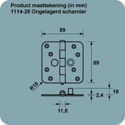 Afbeelding van Axa Veiligheidsscharnier ronde hoeken topcoat gegalvaniseerd 89 x 89mm SKG*** 1114 25 23/V4E