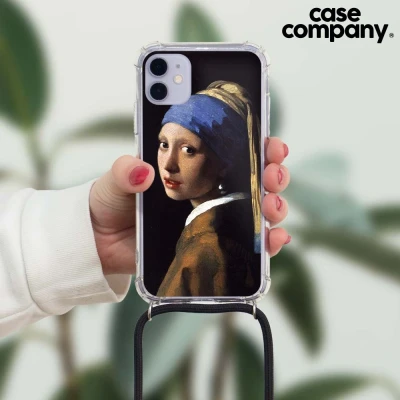Afbeelding van Case Company® hoesje met Koord geschikt voor iPhone 11 Pro The Pearl Earring Telefoonhoesje Zwart Extra Bescherming aan alle Kanten en Over de Schermrand