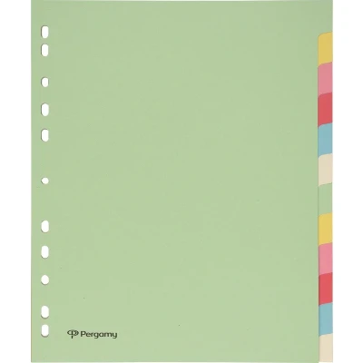 Afbeelding van Pergamy tabbladen ft A4 maxi, 11 gaatsperforatie, karton, geassorteerde pastelkleuren, 12 tabs