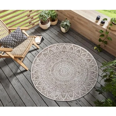 Afbeelding van Rond Binnen &amp; Buiten Vloerkleed Lilja Grijs/crème 140 Cm