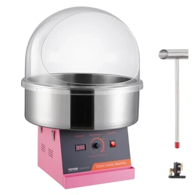 Image de VEVOR Machine à Barbe Papa Électrique 1000 W, Appareil Commercial avec Couvercle Rose, Bol en Acier Inoxydable, Cuillère Sucre, pour Faire Bonbons Fêtes Anniversaires Enfants