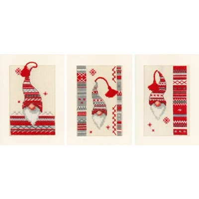 Afbeelding van Vervaco Kerstkabouters set van 3 wenskaarten borduren PN 0157032