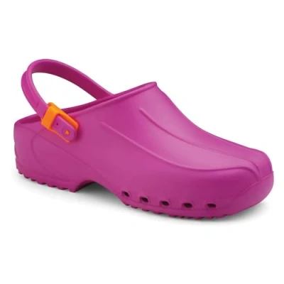 Afbeelding van Gima Ultralichte professionele klompen met riem, uniseks, anatomisch, antislip, schokbestendig, antistatisch, ongeperforeerde schacht, geperforeerde zool, kleur fuchsia, maat EU 40, 1 paar