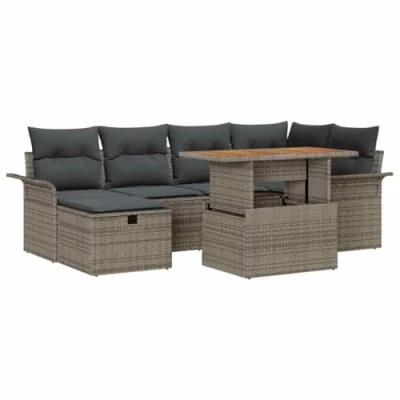 Afbeelding van vidaXL 7 delige tuinbankset met kussens Grijze Poly Rattan