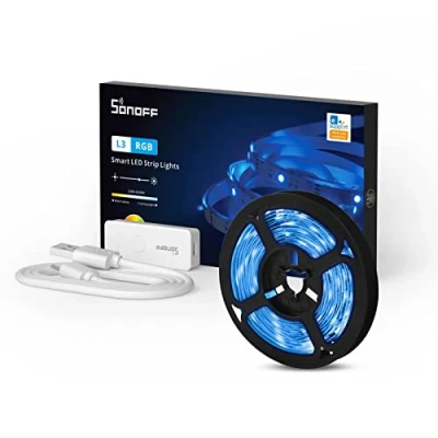 Afbeelding van SONOFF Ledstrip, 5 m, L3 WiFi 5050 RGB, 16 miljoen kleuren, instelbare helderheidsmodus, led stripverlichting, compatibel met Alexa/Google Home/SmartThings, voor slaapkamer, feest
