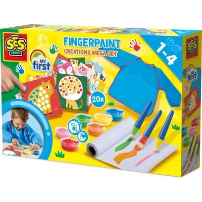 Afbeelding van SES Creative 14445 Mijn Eerste Vingerverf Creëren Knutselset voor Kinderen vanaf 1 Jaar Inclusief verf en kleurkaarten Perfect kleine kunstenaars