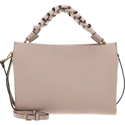 Afbeelding van COCCINELLE Leren Handtas Schoudertas Boheme Grana Double Hand Bag Rosette / Warm Taupe Beige