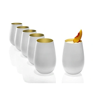 Afbeelding van Stölzle Lausitz glazen, set van 6, 465 ml, cocktailglazen, vaatwasmachinebestendig met hoge breukvastheid, universele glazen voor water, sap, whiskyglazen, wit/goud