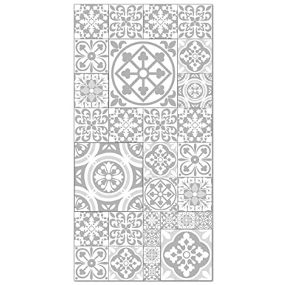 Afbeelding van Panorama Vloerkleed van vinyl, cementtegels, Talavera grijs, 60 x 110 cm Keukentapijt pvc, linoleum, antislip, wasbaar, vuurvast, tapijt voor keuken, kantoor, woonkamer, vloerbescherming