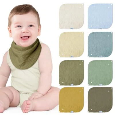 Afbeelding van lulumoon Sabberslabbetje baby, absorberende driehoekige doek, zachte mousseline halsdoek baby met 4 verstelbare drukknoppen voor peuters, uniseks, jongens (8 stuks, bos)