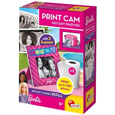 Afbeelding van Lisciani Barbie Print Cam Hi Tech, navulverpakkingen, kinderen vanaf 4 jaar, 2 rollen voor 120 toepassingen, direct printen van je foto&#039;s, video en selfiefunctie, meerkleurig, medium, 97968