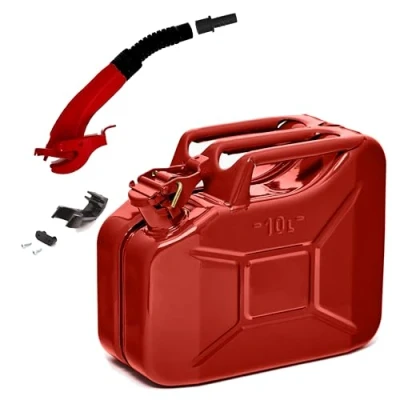 Afbeelding van BW® Metalen jerrycan voor brandstof, 10 liter, met schenktuit, rood, RAL 3000, TÜV getest en VN goedkeuring, Made in Europe