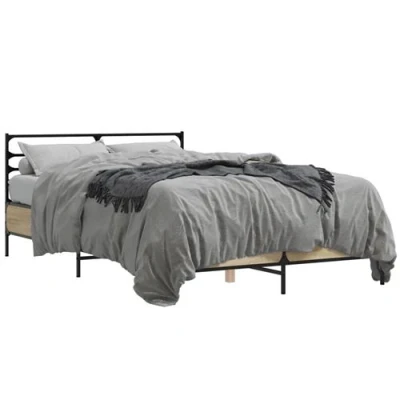 Afbeelding van vidaXL Bedframe bewerkt hout metaal sonoma eikenkleurig 90x190 cm