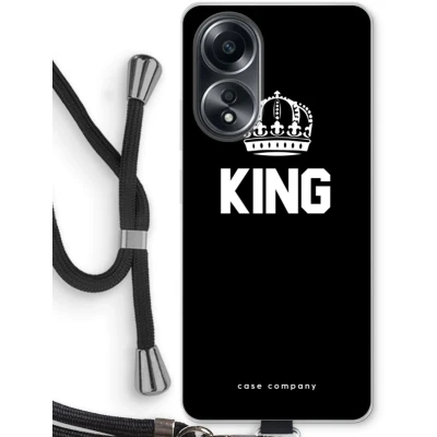 Afbeelding van Case Company® hoesje met Koord geschikt voor Oppo A58 4G King Zwart Telefoonhoesje Bescherming aan alle Kanten en Over de Schermrand