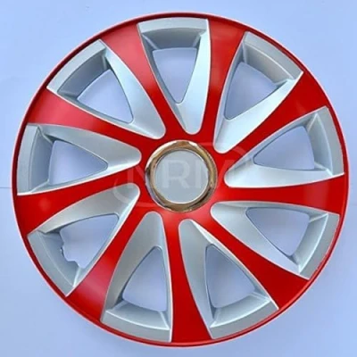 Afbeelding van NRM wieldoppen 16&quot; rood &amp; zilver set van 4 stuks ABS / Duurzaam Resistant