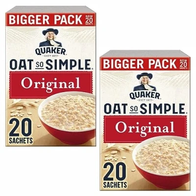 Image de Set Cleverry flocons d&#039;avoine Quaker Oat So Simple Family Pack Original 40 sachets x 27 g, Instant Oatmeal pour un délicieux petit déjeuner