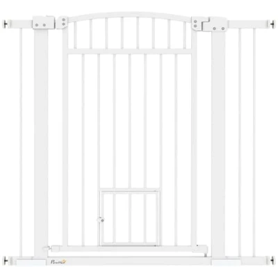 Afbeelding van PawHut Uitschuifbaar veiligheidshek, 76 104 cm, hondenaccessoires, traphek, dubbel vergrendelingssysteem, montage door druk of boren, hoogte 95 wit