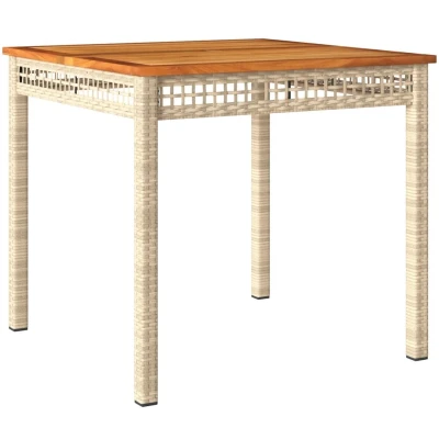 Afbeelding van Tuintafel 80x80x75 cm poly rattan en acaciahout beige