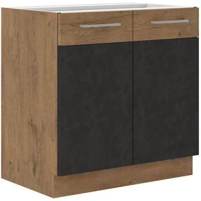 Image de Meuble sous évier ROCK Mélaminé décor chêne lancelot et gris matera 1 porte L80 x H82 cm