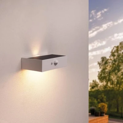 Afbeelding van Ledvion Moderne Solar Wandlamp op Zonne energie met Bewegingssensor, Wit, 3W, 3000K, IP65Waterproof &amp; 220 Lumen, Bewegingsdetectie Schemerschakelaar, Energiezuinig Weerbestendig