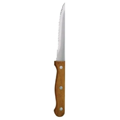 Image de Couteau à Viande 215 mm Lame Dentée Manche en Bois x 12 Olympia Acier inoxydable