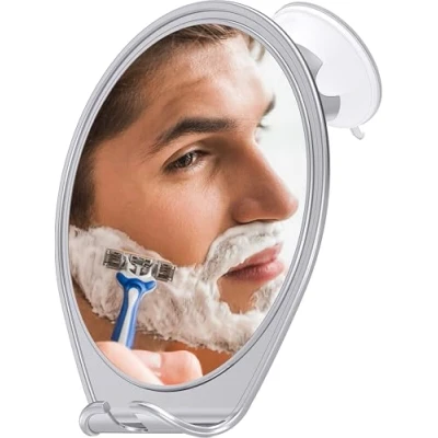 Afbeelding van HoneyBull Douchespiegel voor het scheren zonder beslaan met zuignap, scheerhouder douche en draaibaar, kleine spiegel, accessoires, badkamerspiegel, badkameraccessoires,