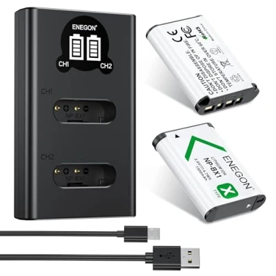 Afbeelding van ENEGON Accu NP BX1 (1300mAh 2 pack) en LCD oplader geschikt voor Sony ZV 1, Cyber Shot DSC RX100, RX100 II/III/M4/M5/M6/M7/////VA, RX100M II, HDR CX400000 5 NL