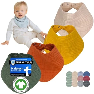 Afbeelding van Slabbetjes voor baby&#039;s geboorte (zeer zacht) biologisch katoen GOTS + Oeko Tex: absorberend en ademend handdoek geboorte, accessoires, bio bandana slabbetje: meisje jongen