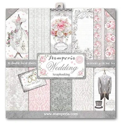 Afbeelding van Stamperia Dubbelzijdig plakpapier, 10 vellen, 30,5 x cm, bruiloft zwart/wit SBBL18