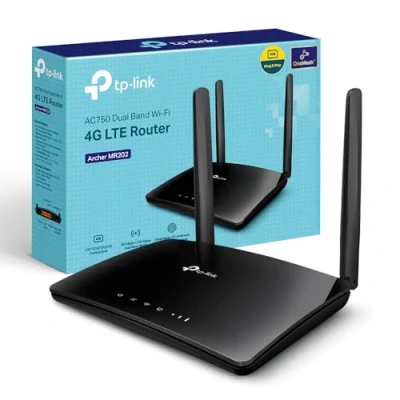 Afbeelding van TP Link Archer MR202 Box 4G, router 4G LTE 150Mbps WiFi AC 750Mbps, 2x SMA voor externe antenne, 4 ethernetpoorten, afneembare antennes, SIM kaartmodem elke operator