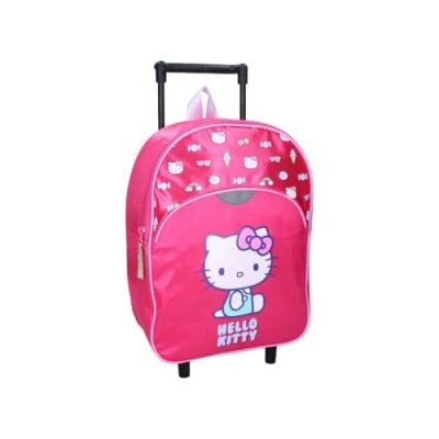 Afbeelding van mybagstory Rugzak met wieltjes voor meisjes Hello Kitty Rose Kinderen School Kleuterschool Kinderkamer Meisje 33 cm Verstelbare bandjes Wielen Cadeau idee, Roze,