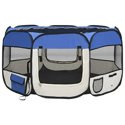 Afbeelding van vidaXL Hondenren inklapbaar met draagtas 125x125x61 cm blauw