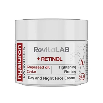 Afbeelding van RevitaLAB Hyaluron Anti aging dag en nachtcrème, verrijkt met retinol, kaviaar rode druiven, voor personen van 50 tot 65 jaar, ml