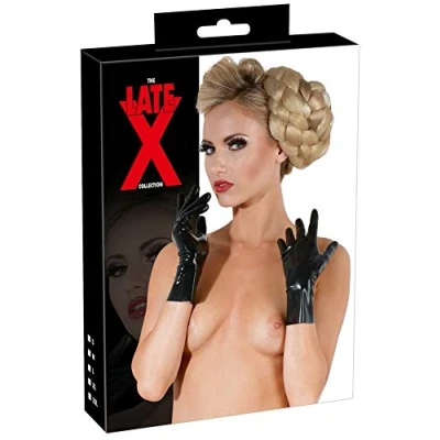 Afbeelding van Latex Korte Handschoenen met Strakke Pasvorm Perfecte Accessoire voor Fetish Outfit Maat M Zwart