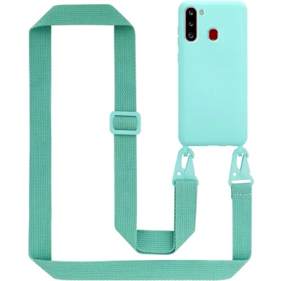 Afbeelding van Cadorabo Mobiele telefoon ketting geschikt voor Samsung Galaxy A21 in LIQUID TURKOOIS Silicone beschermhoes met lengte verstelbare koord riem