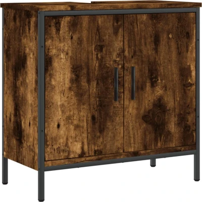 Afbeelding van Badkamerkast 60x30x60 cm bewerkt hout gerookt eikenkleurig